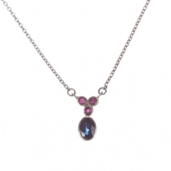 Sterling Silver Blue Sapphire and Ruby Necklace Alberto Juan